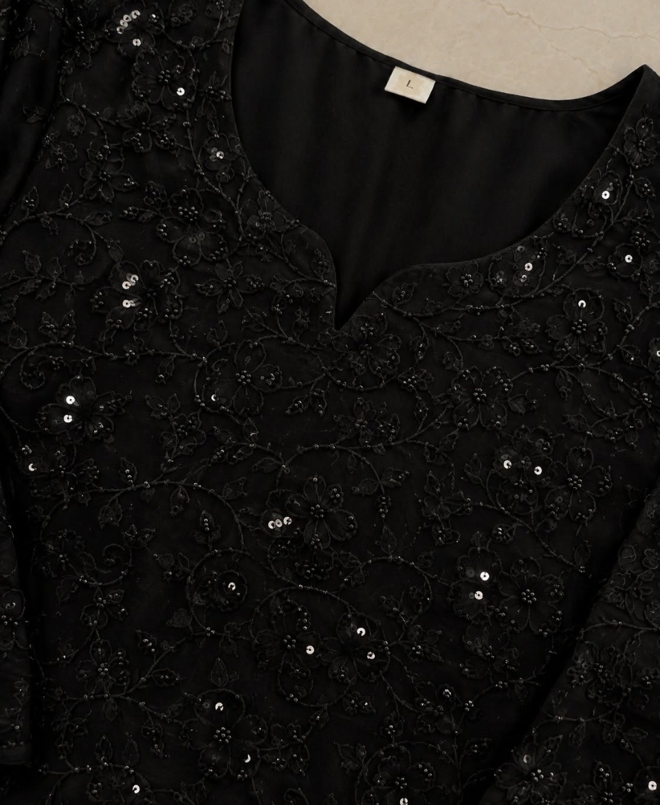 White & Black Net Embroidered Sharara Suit. - Image 6